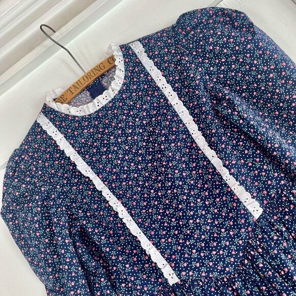 Vintage Handmade Floral Cotton Cottage Prairie Dress w/ Matching Bonnet XS 0 2 4 - Picture 6 of 7